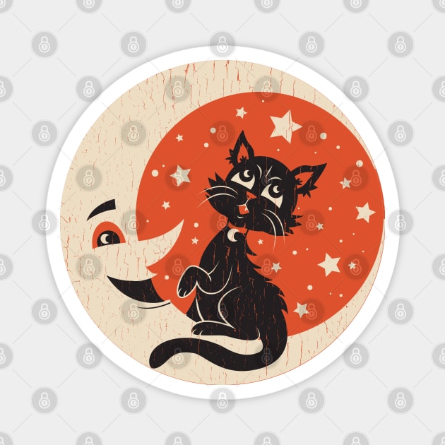 Vintage Halloween Moon Kitty Magnet by Kappacino Creations